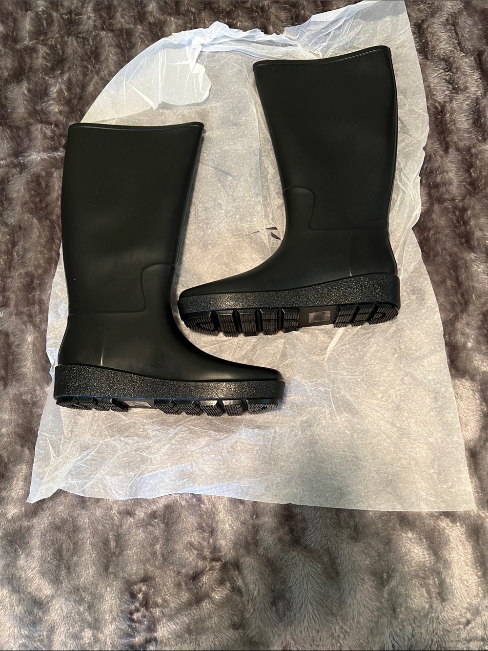 Just Fab Black Women's Tall Rain Boots - Classic Waterproof Design, 7.5